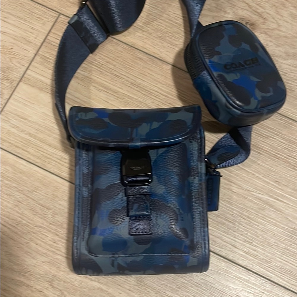 Coach Charter North/South Men's Blue Camo Crossbody Bag with Hybrid Pouch